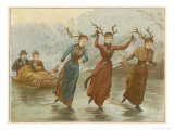 "Our Reindeer Sleigh", Girls Wear Antlers to Tow the Old Couple on the Ice Giclee Print by Arthur Hopkins