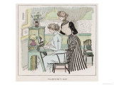 Two Young Ladies Writing Their Valentines Giclee Print by MARS (Maurice Bonvoisin) 
