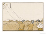 Three Happy Boys Flying Their Kites Giclee Print by B. Midderigh-bokhorst