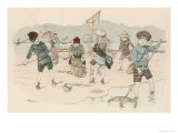 Children Shrimping at Ostend Giclee Print by MARS (Maurice Bonvoisin) 