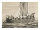 Vikingesnekke, Norwegian Warriors in a Half-Decked Warship Giclee Print by Anker Lund