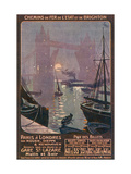 By Rail and Sea from Paris to Brighton or London Featuring the Thames and Tower Bridge Giclee Print by René Péan