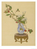 Persimmon and White Chrysanthemum an Autumn Arrangement Giclee Print by Koun Ohara
