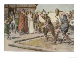 Two Viking Warriors Settle Their Differences in Single Combat Lámina giclée por Fortunio Matania