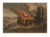The Docks de la Villette Paris are Set Alight by the Communards During the Fighting reproduction procédé giclée par Sabatier 