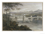 Ships Passing Under the Menai Suspension and Tubular Bridge Built by Thomas Telford reproduction procédé giclée