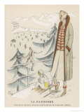 Fashionable Woman and Her Child Watch an Ice Skater Giclee Print by Madeleine Ruegg