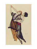 Two Stylishly Dressed Ladies Dance the Tango Stylishly Together Giclee Print by Raphael Kirchner