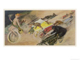 The Chase!, a Symbolic Depicting of the Immense Enthusiasm for Motor Racing Giclee Print by Johann Martini