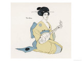 Japanese Musician Plays the Biwa Which Resembles the Western Lute Giclee Print by R. Halls