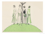 Four Ladies Holding Hands Wear Dresses Influenced by Ancient Egypt Lámina giclée por A.e. Marty