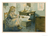 Girl Bathes Her Doll in a Cracked Wash Basin Giclee Print by P. Kauffmann