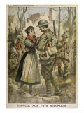 WWI, British Soldier is Greeted by a Young French Woman Reproduction procédé giclée par C. Jankowski