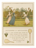 Three Girls Play Battledore and Shuttlecock in a Summer Garden reproduction procédé giclée par Kate Greenaway