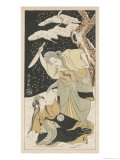 On a Dark and Stormy Night an Old Hag Raises Her Arm to Stab Young Girl Giclee Print by Shunsho 