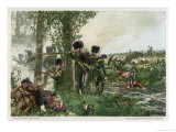 Battle of Waterloo Troops of the Nassau Regiment Defend Their Position Against the French Giclee Print by R Knoetel