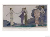 5 Elegant Evening Dresses by Doeuillet Seen by Moonlight, The Newly Fashionable Tunic or Overskirt Giclee Print by Andre Marty