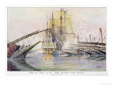 The French Warship "Le Bon" in Action Against 32 Spanish Galleys reproduction procédé giclée par Albert Sebille