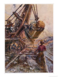 Using a Steam Shovel to Clear Away Heavy Debris While Constructing a Railway Giclee Print by E.p. Kinsella