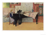 Young Member of the Larson Household Does Her Piano Practice While Papa Paints Her Giclee Print by Carl Larsson: