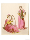Two Ladies One Playing the Harp the Other a Portable Organ Giclee Print by Henry Shaw