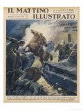 At Siaoshien Chinese Cavalry Fight Valiantly, But Vainly, Against the Japanese Tanks Giclee Print by Ugo Matania