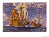 Drake Encounters a Spanish Vessel in the Course of His Circumnavigatory Voyage in the Golden Hind Giclee Print by O. Rosenvinge