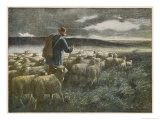 "Fleeing the Storm", a Shepherd Returns Home with His Flock Before They All Get Soaked Giclee Print by Auguste Prévot-Valeri