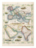 Two-Part Map Showing Overland Routes to India Giclee Print by J. Rapkin