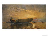 Zeppelin L15 Floats on the Thames Lámina giclée por Donald Maxwell
