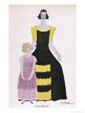 Long Dress with Crinoline Style Skirt Trimmed Entablier and with Deep Capped Sleeves. Girl Lámina giclée por Georges Lepape
