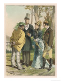 Fashionable Lady in a Black Lace Mantlet or Pelerine is Surrounded by Male Admirers Giclee Print by D. Eusebio Planas