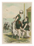 Two Spanish Girls Prepare to Go Bathing While Others Jog Along the Water's Edge Giclee Print by D. Eusebio Planas
