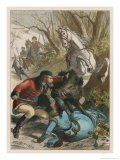 Woman is Rescued from a Wild Boar During a Hunting Expedition Giclee Print by D. Eusebio Planas