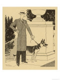 Gent Wears a Herringbone Tweed Double-Breasted 3/4 Length Coat, Trilby Hat and Spats Giclee Print by Henjic 