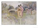 Japanese Couple in a Garden Reproduction procédé giclée par Warwick Goble