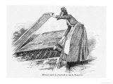 Lady Lifts up a Section of the Coldframe to Water the Plants Underneath Giclee Print by C. Krebs