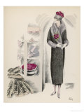 Design by Madeleine Vionnet: 3/4 Length Wrap Over Coat with Broad Grey Fur Giclee Print by Madeleine Ruegg