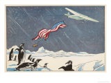 Admiral Byrd in the Ford Trimotor "Floyd Bennett" Drops the American Flag at the South Pole reproduction procédé giclée par Geo Ham
