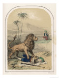 Lion with Its Paw on One Arab Hunter Confronts His Companion Giclee Print by Louis Lassalle