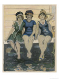Three German Ladies Sit on the Step of Their Bathing Machine Giclee Print by E. Hulemann