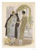 Vaugeois et Binot Fabrics: Sleeveless Dress Scalloped Hem and Diamond Shaped Wrap Over Front Giclee Print by Jean Grangier
