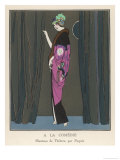 Exotic Pink and Black Kimono Style Theatre Coat by Paquin Embellished with Chinese Embroidery Giclee Print by J. Gose