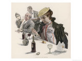 Young Woman Eats Soup in a Restaurant in the Company of Her Fluffy Kitten Giclee Print by E. Rosenstand