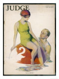 Lime Green Tank Style One- Piece Bathing Costume Worn with a Red Bathing Cap Giclée-Druck von Guy Hoff