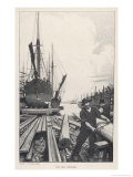 "The Old Shipyard", a Carpenter Shapes the Timbers of a Sailing Vessel reproduction procédé giclée par Thornton Oakley