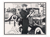 Examining a Carburettor in a Garage Giclee Print by Jean Routier