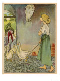 The Goose Girl Looks up at a Horse's Head Hanging on the Wall Giclee Print by Willy Planck