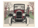 Front-On View of a Peugeot with Its Smartly Dressed Owner Giclee Print by Jean Grangier
