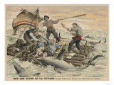 Convicted Robber Eddie Guerin Escaping from Devil's Island with Fellow-Cons Meets Sharks off Guyana Giclee Print